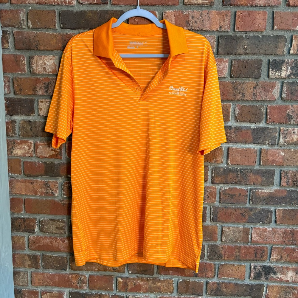 Nike Golf mens striped ocean club paradise island golf polo orange medium